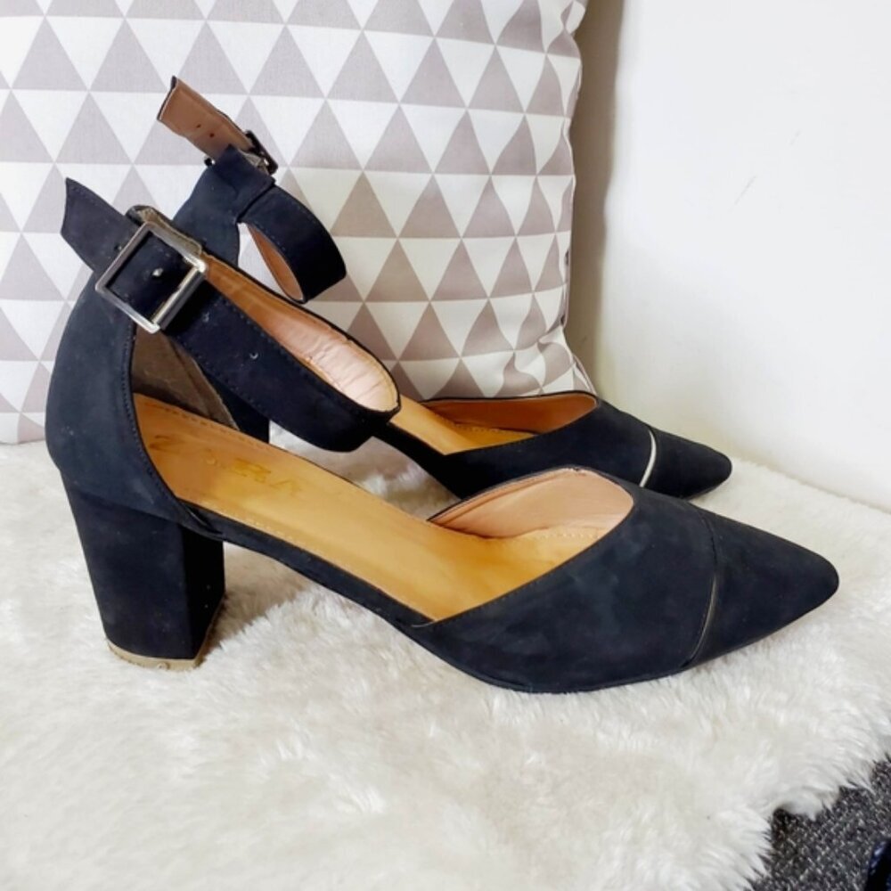 Zara Black Block Heels with Ankle Strap